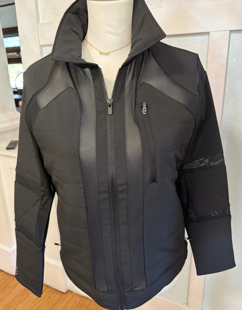 Athletica Jacket Alexo Brezzy Moto Mesh Breathable Black Full Zip Sz Small